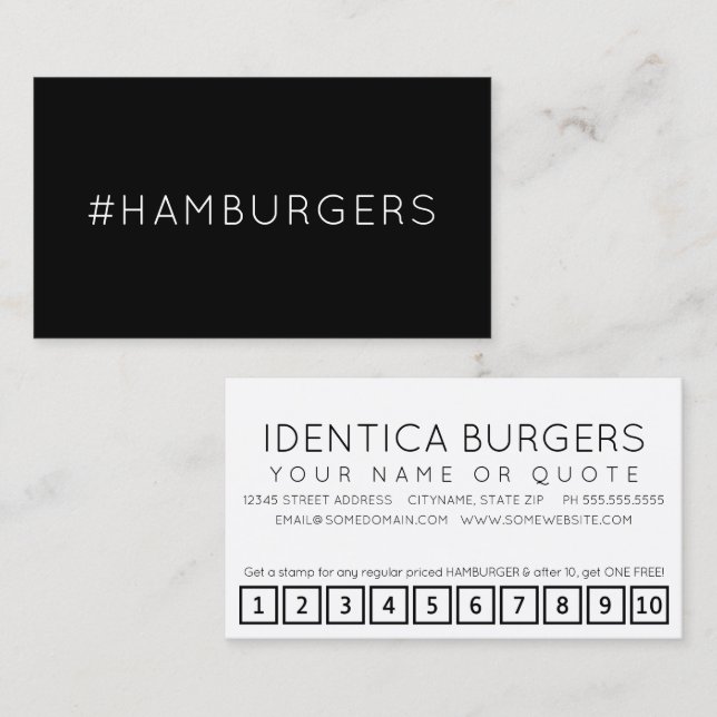 De Fidélité Carte punch hashtag #HAMBURGERS (Devant / Derrière)