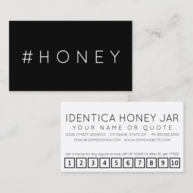 De Fidélité Carte punch #HONEY hashtag loyalty (Devant / Derrière)
