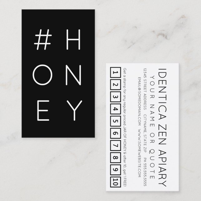 De Fidélité Carte punch #HONEY hashtag loyalty (Devant / Derrière)