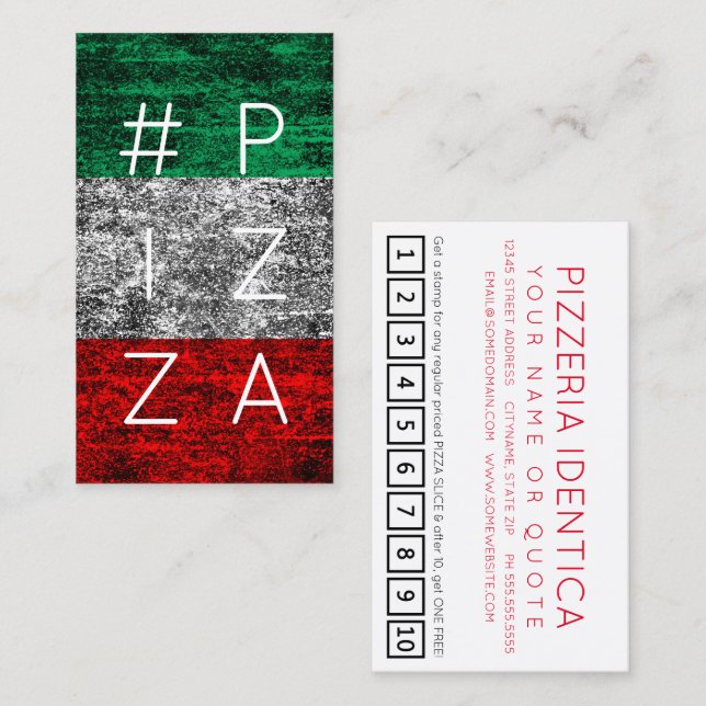 De Fidélité #PIZZA hashtag drapeau italien carte punch (Devant / Derrière)