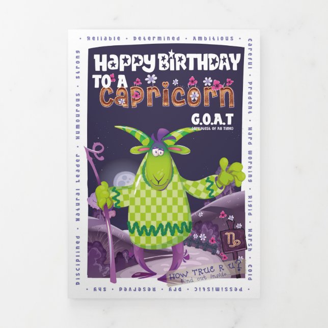 De Fin D'année Trois Volets Bonne carte d'anniversaire "Cappy" Capricorn (Page de couverture)