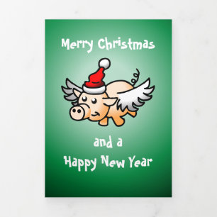 De Fin D'année Trois Volets Carte photo Flying Pig Christmas