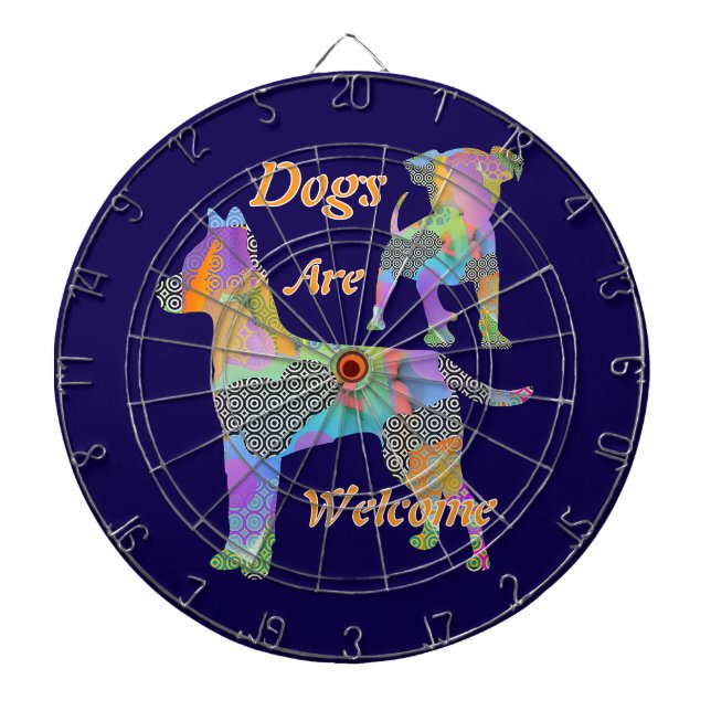 De Fléchettes Chiens Bienvenus Dk Tableau Cible Bleu Dartboard (Devant)