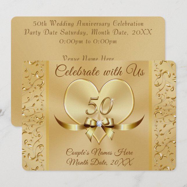 De jolies invitations pour les 50 ans de mariage d (Devant / Derrière)