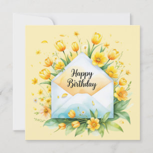 De jolies tulipes jaunes. Carte d'anniversaire.