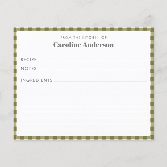 De la cuisine de carte de recette à carreaux vert  (Devant)