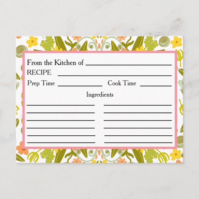 De la cuisine de Cartes de recettes Or Rose Floral (Devant)