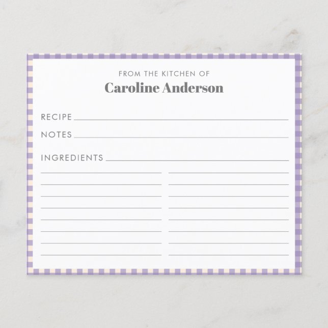 De la cuisine du nom Lilac Plaid Recette Card (Devant)