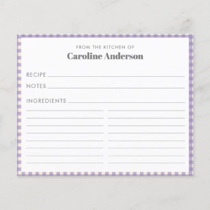De la cuisine du nom Lilac Plaid Recette Card