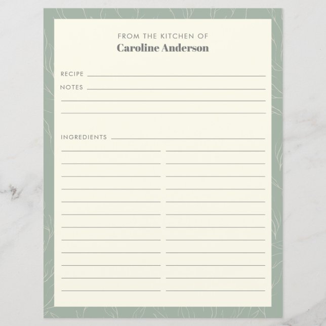 De La Cuisine | Page Sage Green Floral Recette (Devant)