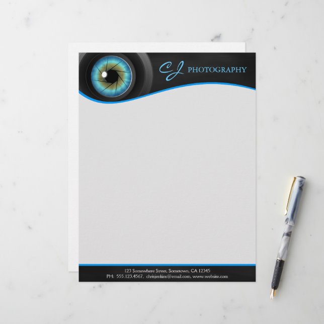 De Lettre Avec Motif Photo Blue Eye Camera Lens en-tête (Devant/Arrière en situation)
