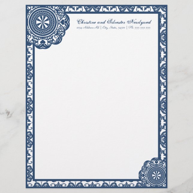 De Lettre Customisée Dentelle bleue arabesque, en-tête (Devant)