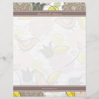 De Lettre Customisée En-tête Modèle Jardin Floral aux oiseaux doux