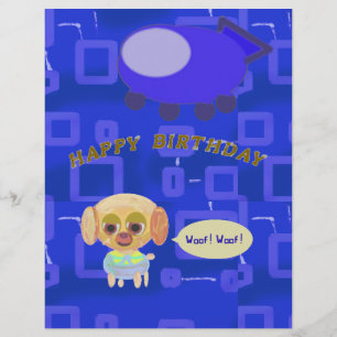 De Lettre Cute Chiot et Blue Spacilier Anniversaire En-tête
