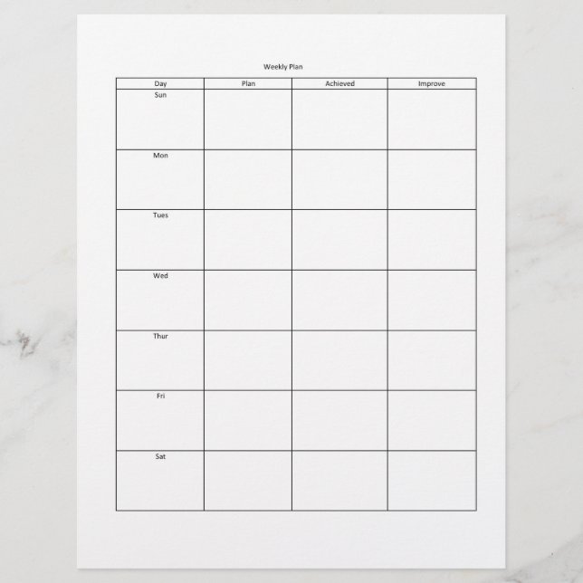 De Lettre En-tête du plan hebdomadaire (Devant)