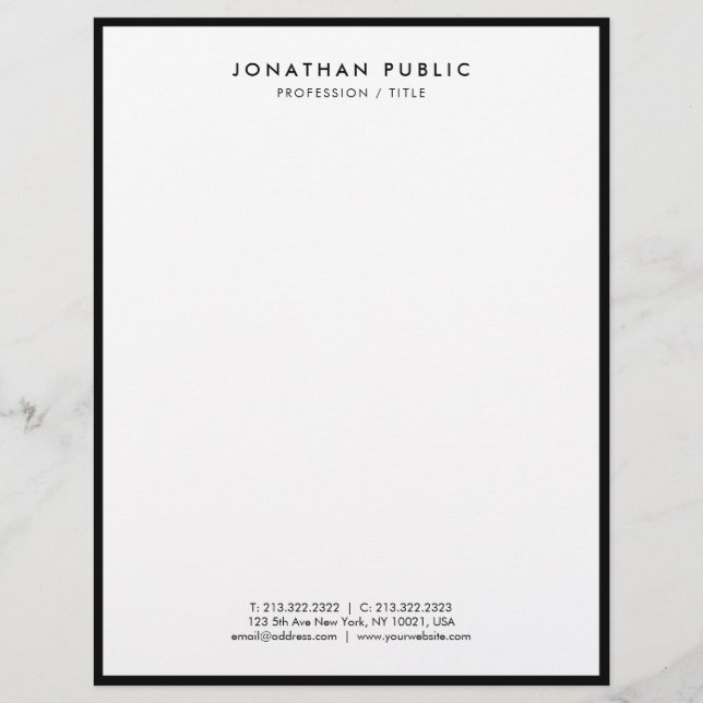 De Lettre En-tête noir et blanc moderne élégant simple (Devant)