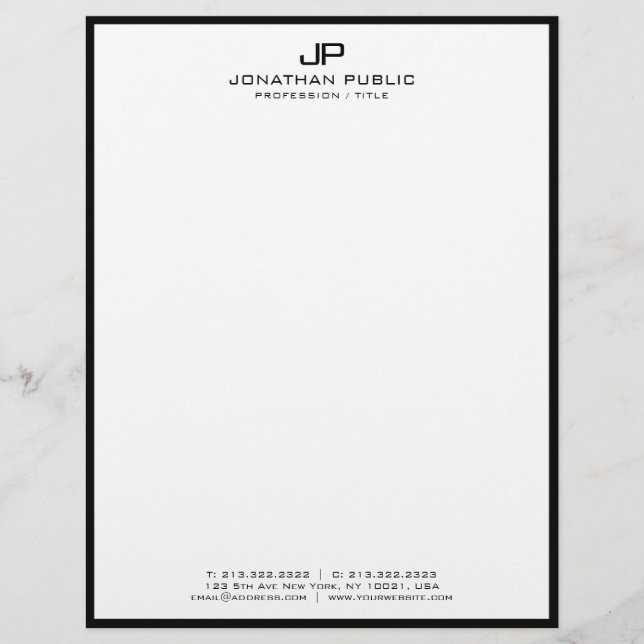 De Lettre En-tête Professionnel Moderne Noir Blanc Simple (Devant)