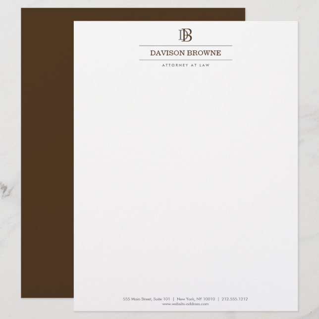 De Lettre Monogramme professionnel Brown sur en-tête blanc (Devant / Derrière)