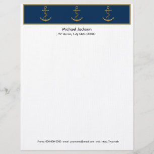 De Lettre Papier en-tête Ancre en or nautique