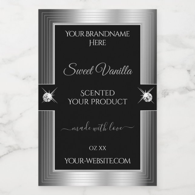 De Luxe Black Silver brillant Étiquette produit (Étiquettes simples)