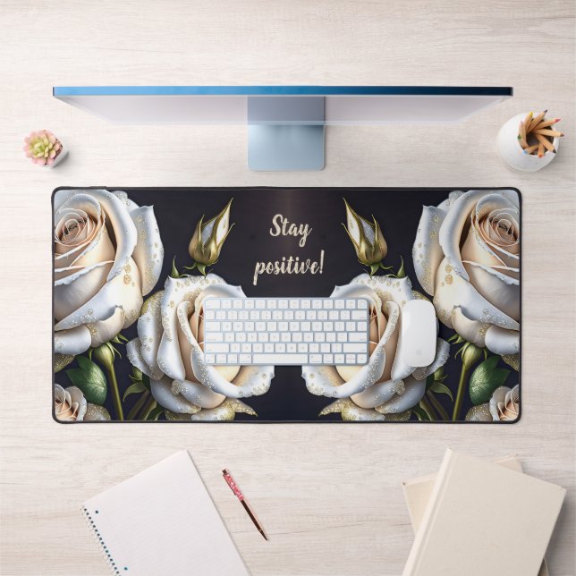 De magnifiques roses blanches aux détails dorés (Bureau 1)