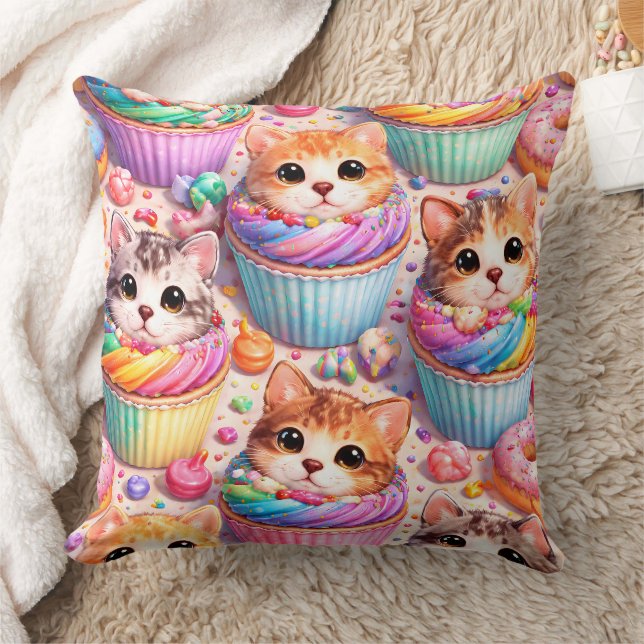 De mignons chatons et cupcakes, coussin arc-en-cie (Couverture)