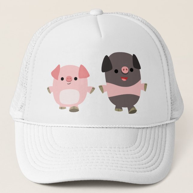 De mignons cochons en caricature sur un Casquette  (Devant)
