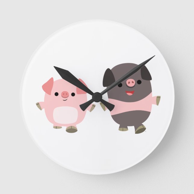 De mignons cochons en dessin sur une horloge mural (Recto)