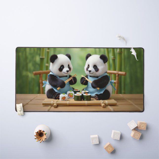 De mignons oursons pandas préparant des sushis (Tableau pour enfants)