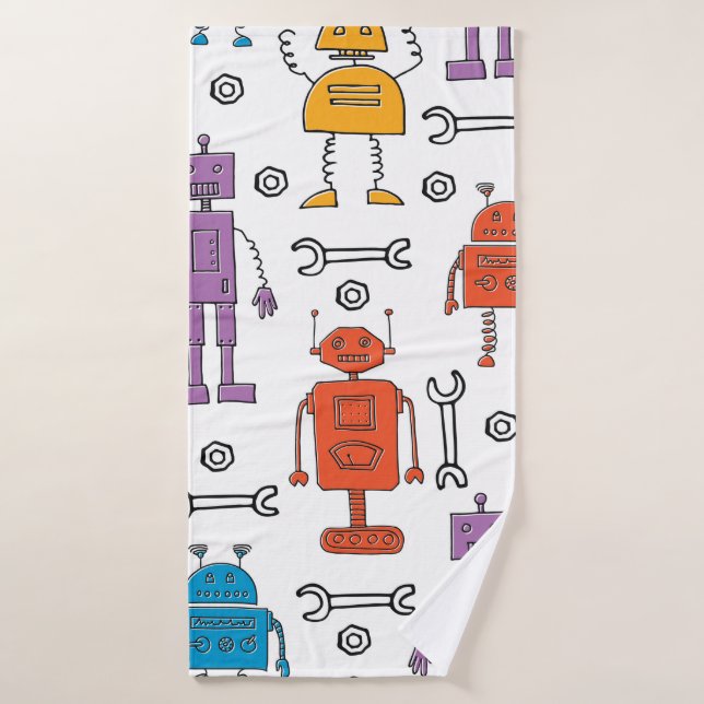 De mignons robots à doodle. Motif sans couture. Ch (Serviette de bain)