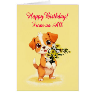 De nous Tous Anniversaire Chiot et Fleurs