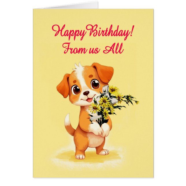 De nous Tous Anniversaire Chiot et Fleurs (Devant)