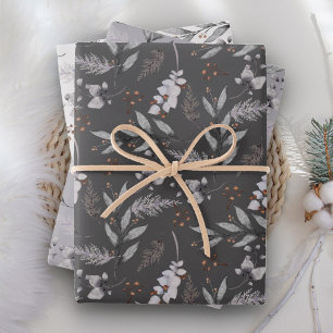 De Papier Cadeau Aquarelle rustique Dusty Gris Feuille hiver