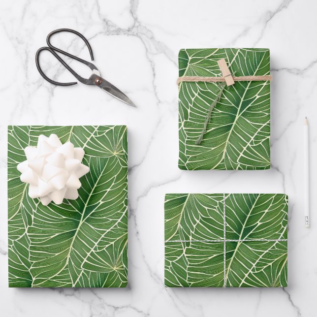 De Papier Cadeau Aquarelle verte Feuille  Motif (Recto)