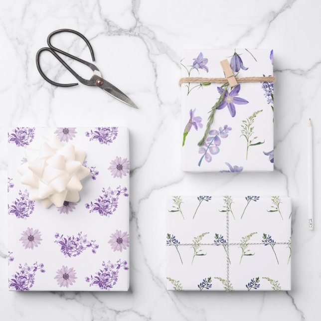 De Papier Cadeau Aquarelle violet Fleur rose Feuille Boho (Recto)
