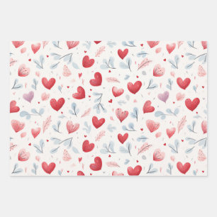 De Papier Cadeau Aquarelle Whimsical Coeurs et Motif Feuille