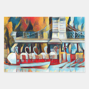 De Papier Cadeau Art Déco Boston Swan Boats enveloppant des feuille