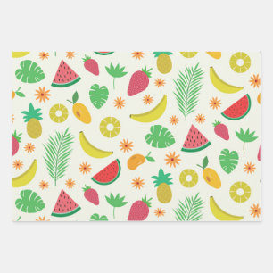 De Papier Cadeau Beaux fruits d'été et motif feuille tropical