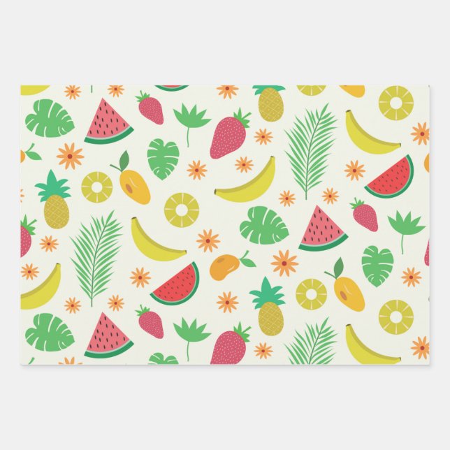 De Papier Cadeau Beaux fruits d'été et motif feuille tropical (Devant 3)