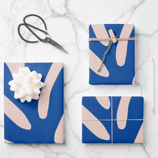 De Papier Cadeau Beige bleu feuille (Recto)