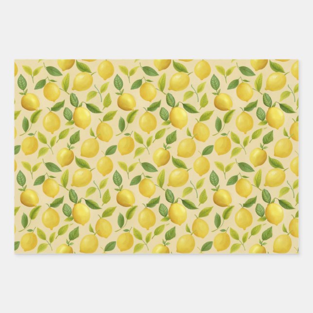 De Papier Cadeau Citron Feuille Motif jaune (Devant 3)