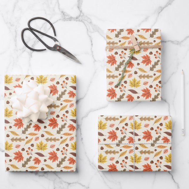 De Papier Cadeau Coloré Feuille d'automne Motif (Recto)