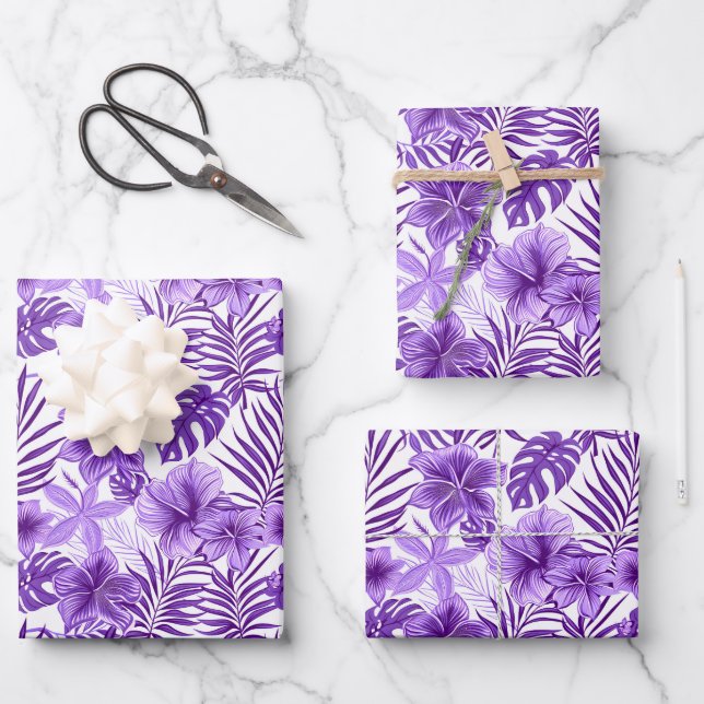 De Papier Cadeau Cute Tropical violet feuille motif (Recto)