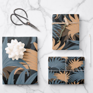 De Papier Cadeau Élégant Palmier gris-Beige Feuille Foliage Exotiqu