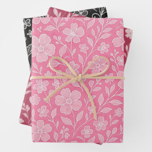 De Papier Cadeau Feuille Classé Art Floral Motif Sur Rouge Rose Noi