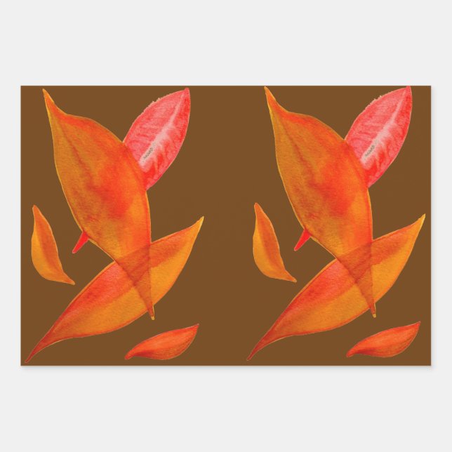De Papier Cadeau Feuille d'automne or orange et marron (Devant)