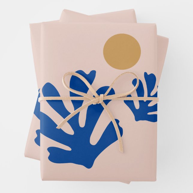 De Papier Cadeau Feuille Et Soleil Moderne Découpe Formes Bleu (En situation)