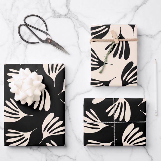 De Papier Cadeau Feuille malin Chic Contemporary Black Cream Motif (Recto)