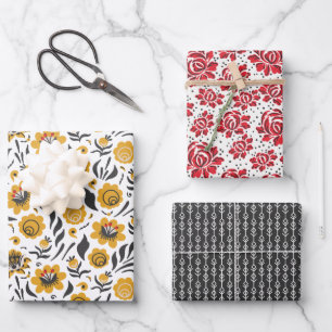 De Papier Cadeau FLEURS JAUNES Rouges Russes Et FEUILLE