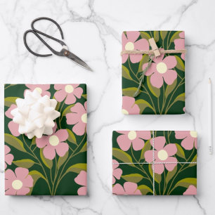De Papier Cadeau Fleurs roses Sage Vert Feuille motif